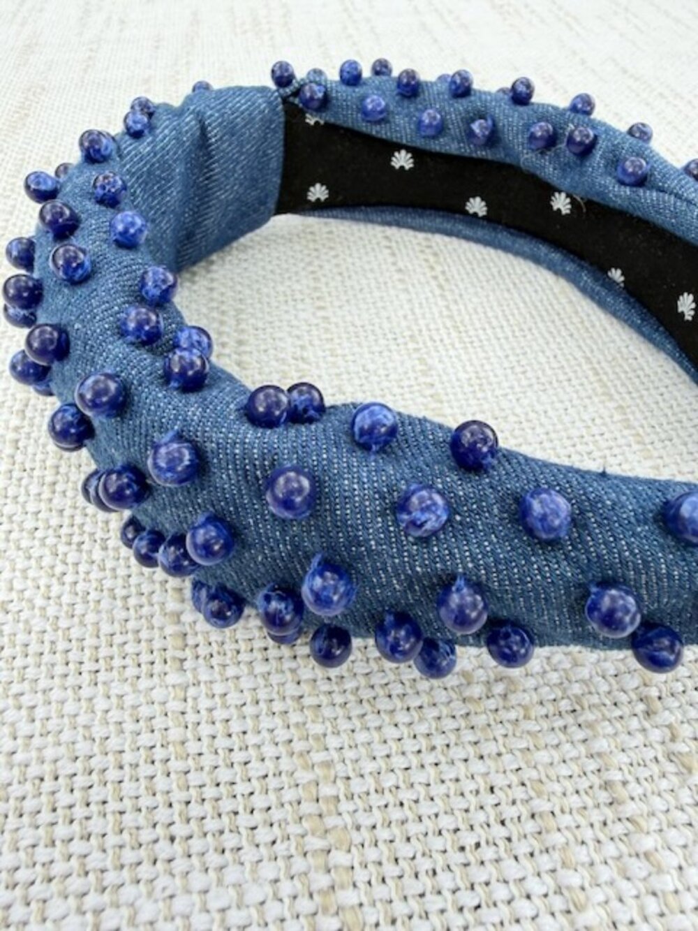 Lele Sadoughi Blue Denim Knotted Headband Beaded Sodalite Style - Picture 4 of 5